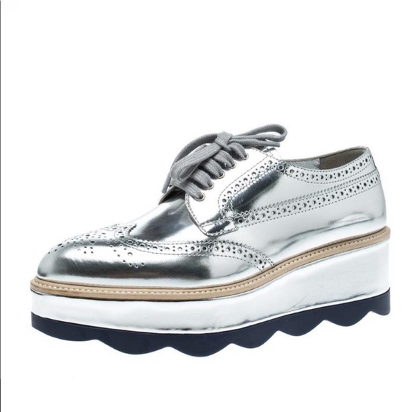 Prada Shoes - Prada Metallic platform derby Shoes